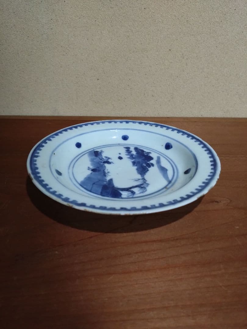古染付 人物 山水紋 五寸皿