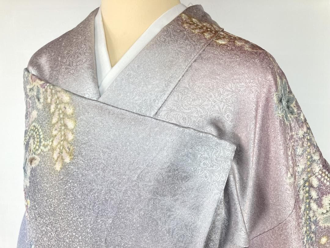 作家物 辻が花 絞り 紋意匠 訪問着 辻ヶ花 正絹 袷 紫 紺 淡紅藤 1403