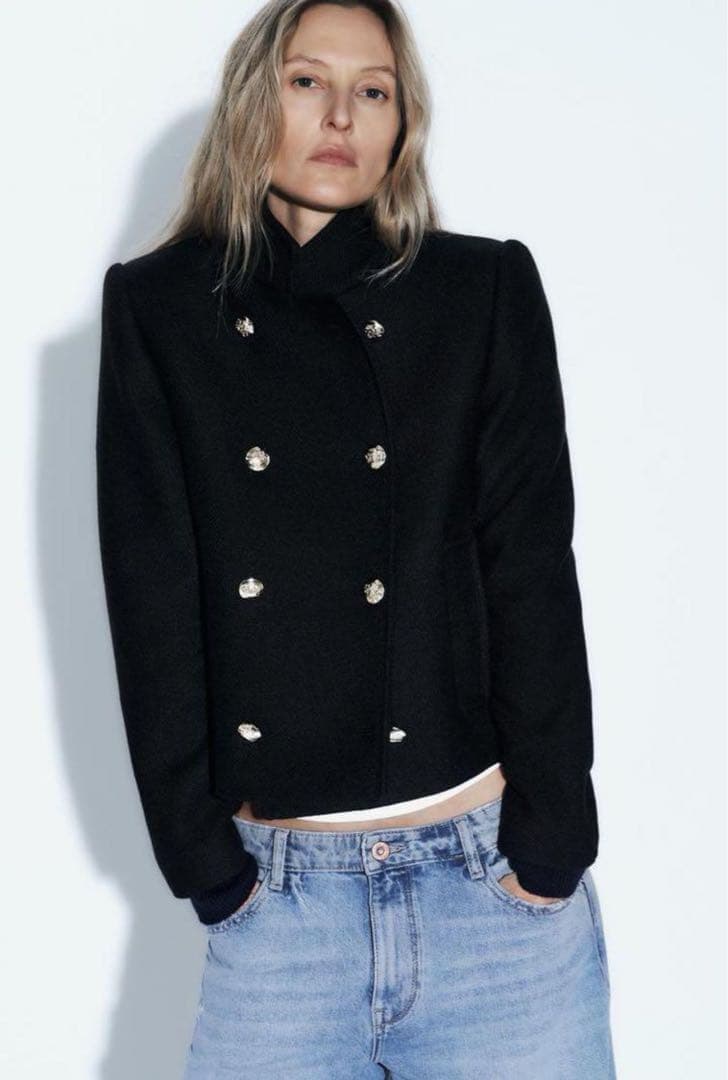 新品 ZARA ハイネック ショート ダブルブレストコート M ラスト1点♪