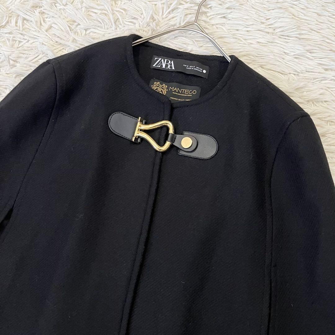 ✨美品✨ザラ　マンテコ　ケープコート　ポンチョ　金バックル　黒　Ｓ　完売品