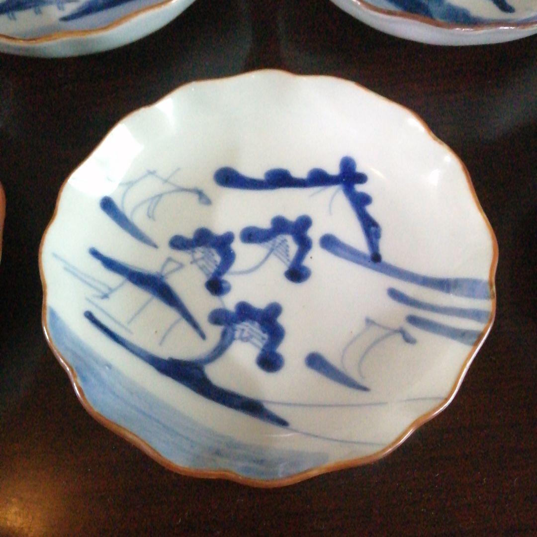 古伊万里　染付皿　2種　8枚　13cm　13.6cm　江戸後期〜明治初期