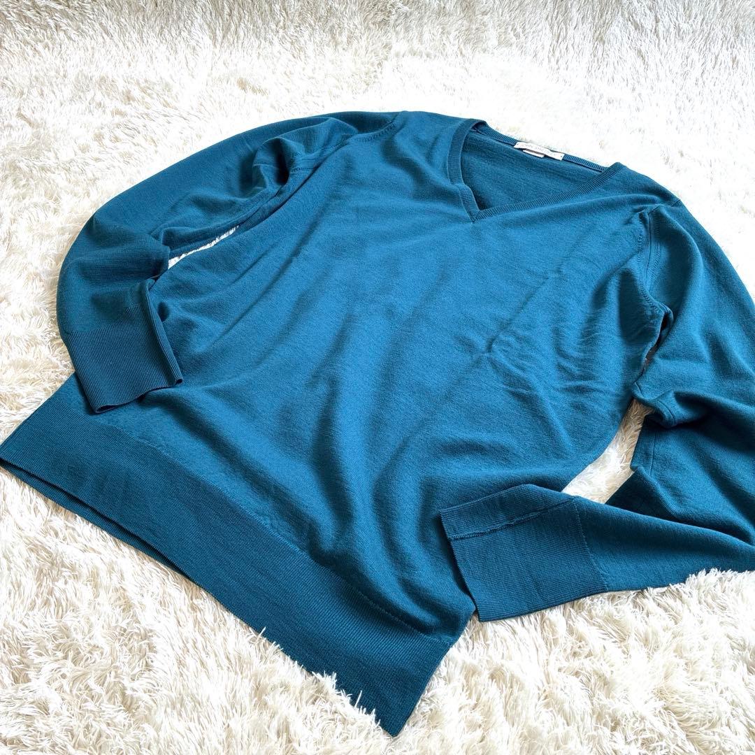 【美品】ジョンスメドレー　Vネックニット　メリノウール100％ S ターコイズ