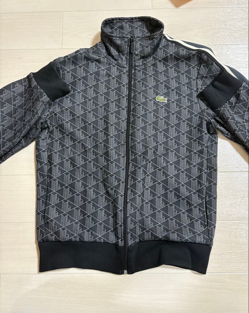 美品 ラコステ　モノグラム ジャカードトラックジャケット 黒　XS
