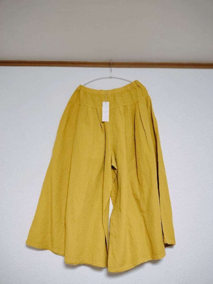 試着のみ　grin ナチュラルランドリーイエロー 　ガウチョパンツ サイズ2