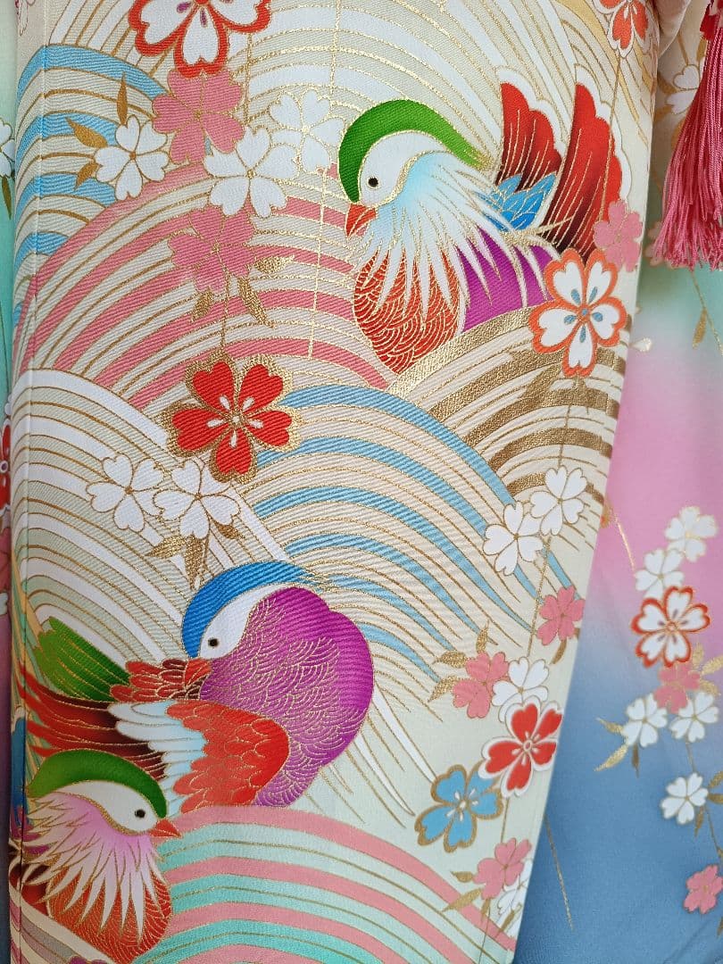 上級品☆正絹☆誂え☆クリーム色の着物に作り帯セット☆七五三７歳ハーフ成人式