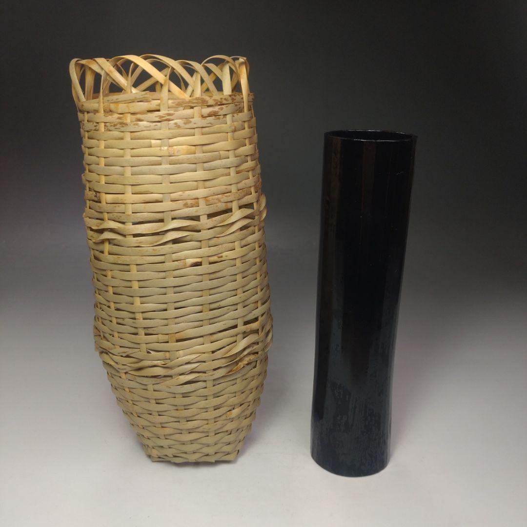 イ214 竹花生『竹器師　黒田宗傅』『宗全作写　籠花入　表千家久田宗也　極箱』