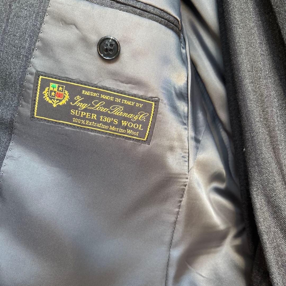 【美品】イタリア　ロロピアーナ　ダークグレー ストライプ スーツジャケット