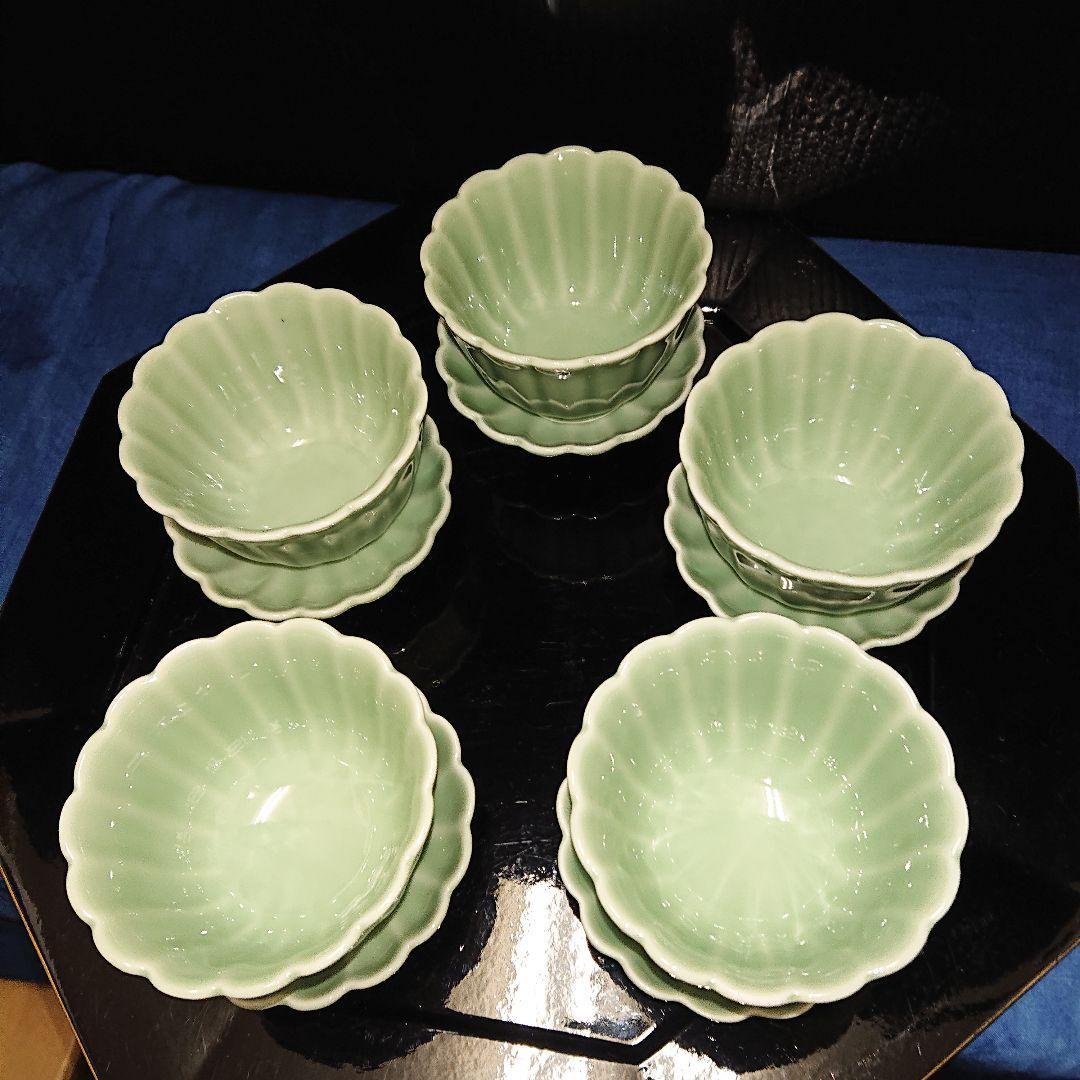 鍋島青磁、菊豆皿、鉢、レトロ