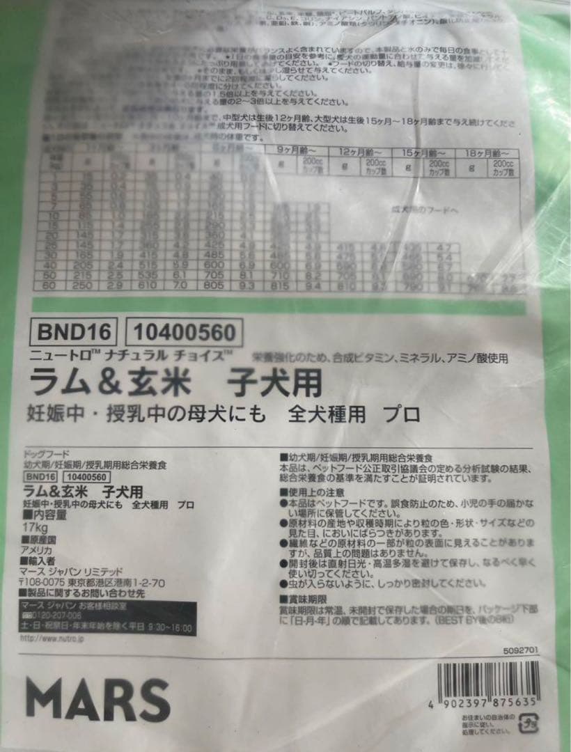 Nutro 子犬用 ラム & 玄米 17kg