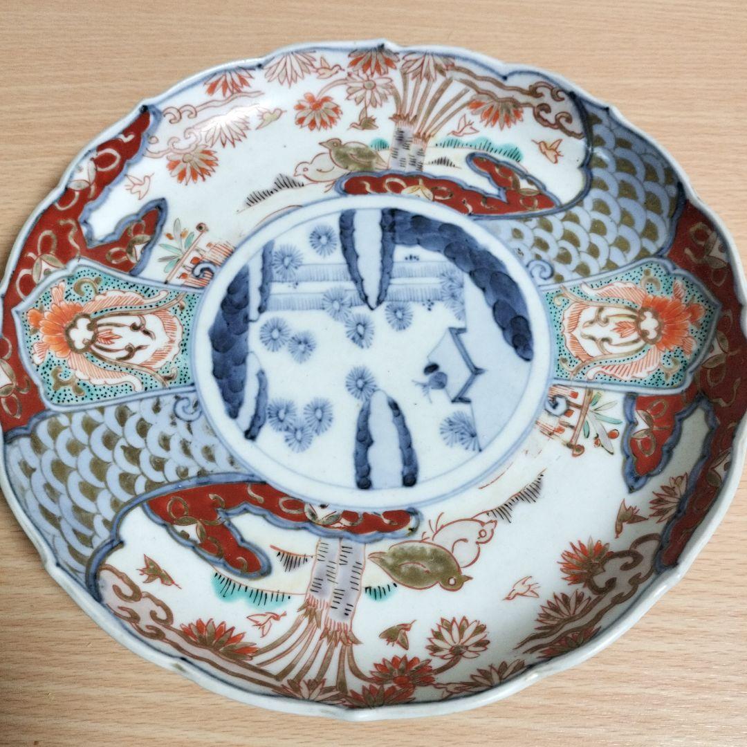 古伊万里　色絵桔梗文七寸皿　明治時代