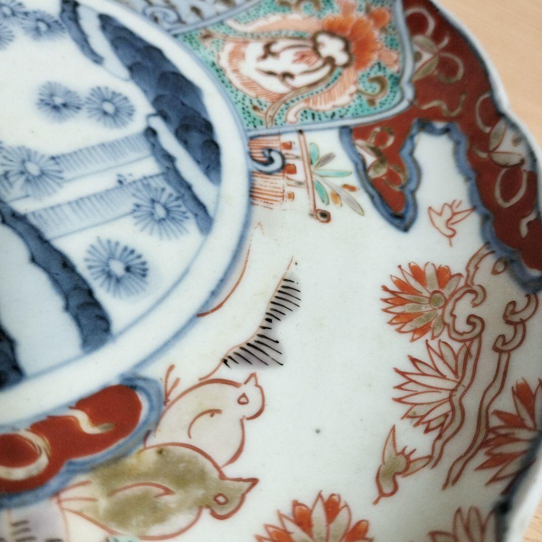 古伊万里　色絵桔梗文七寸皿　明治時代