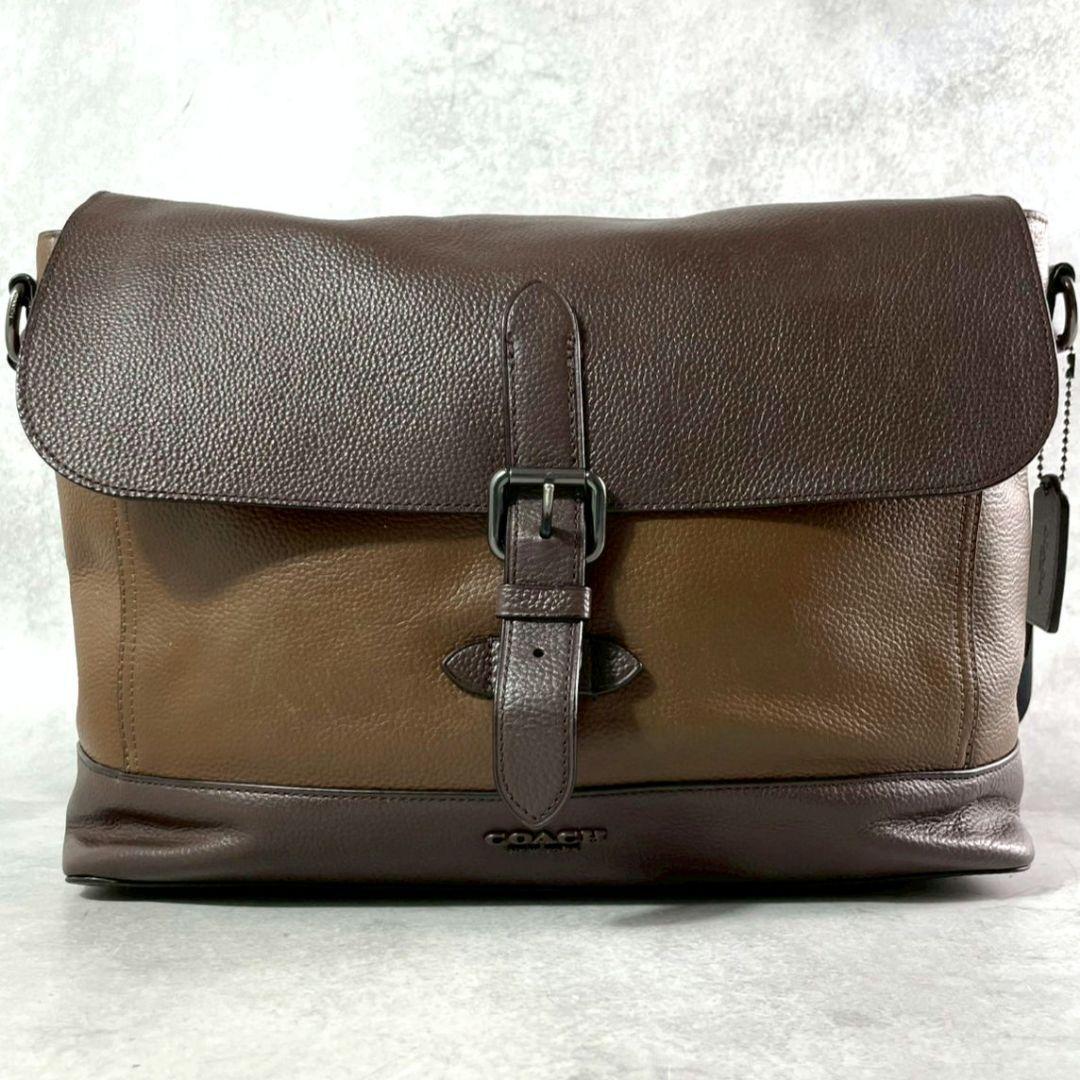 極美品 コーチ ハドソン メッセンジャーバッグ ビジネス A4可 レザー 茶
