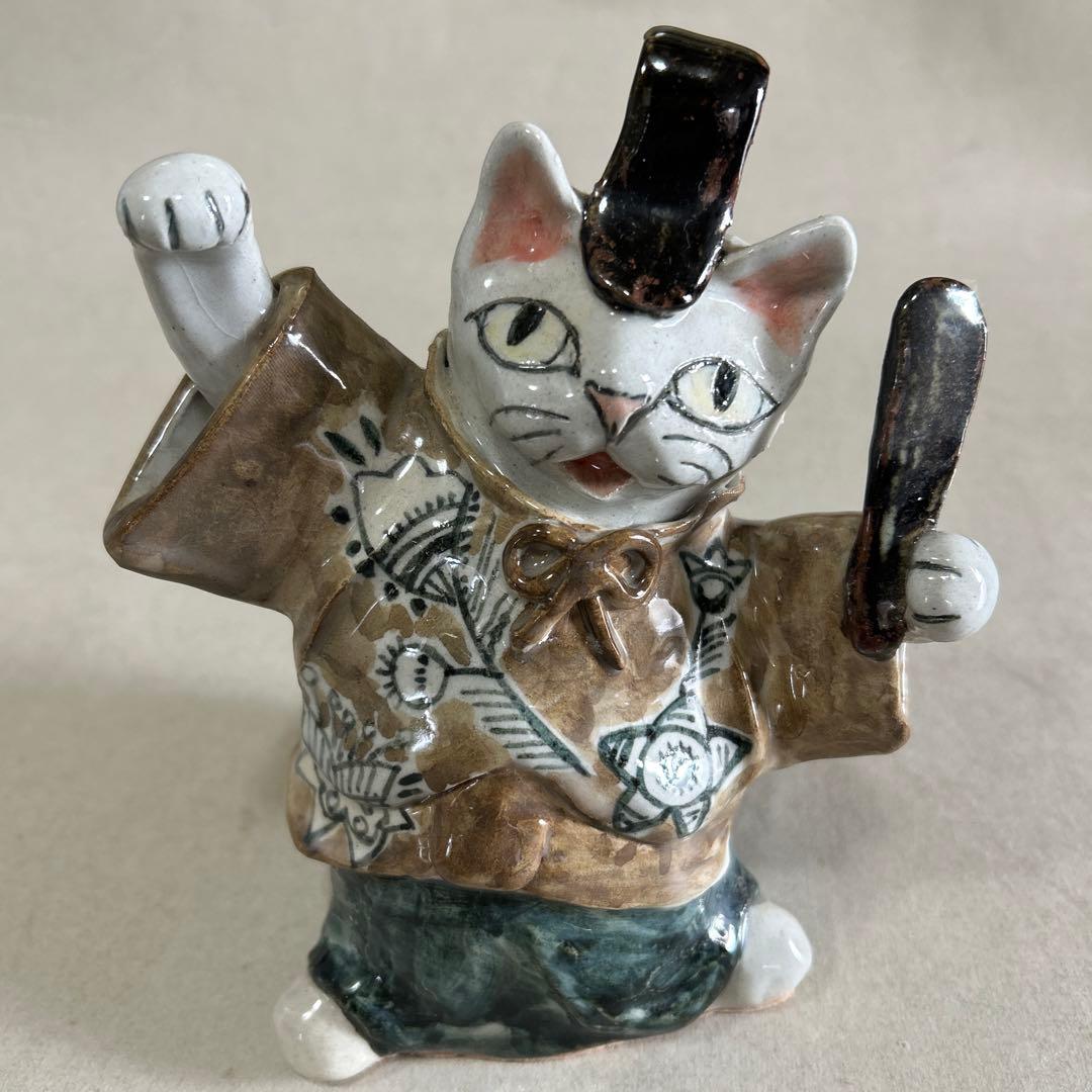 猫の招き雛人形 2体セット 陶器製