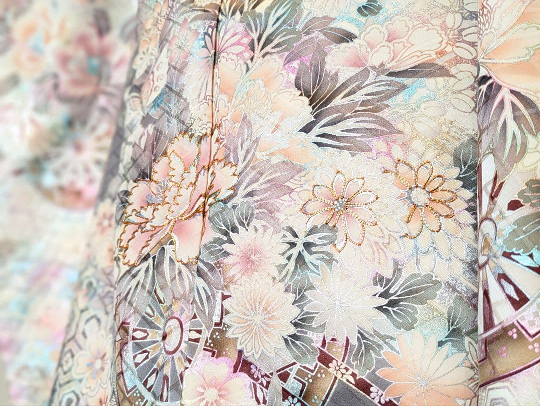 振袖フルセット 身丈171裄66 暈し染め 金銀彩 グレー 逸品 成人式