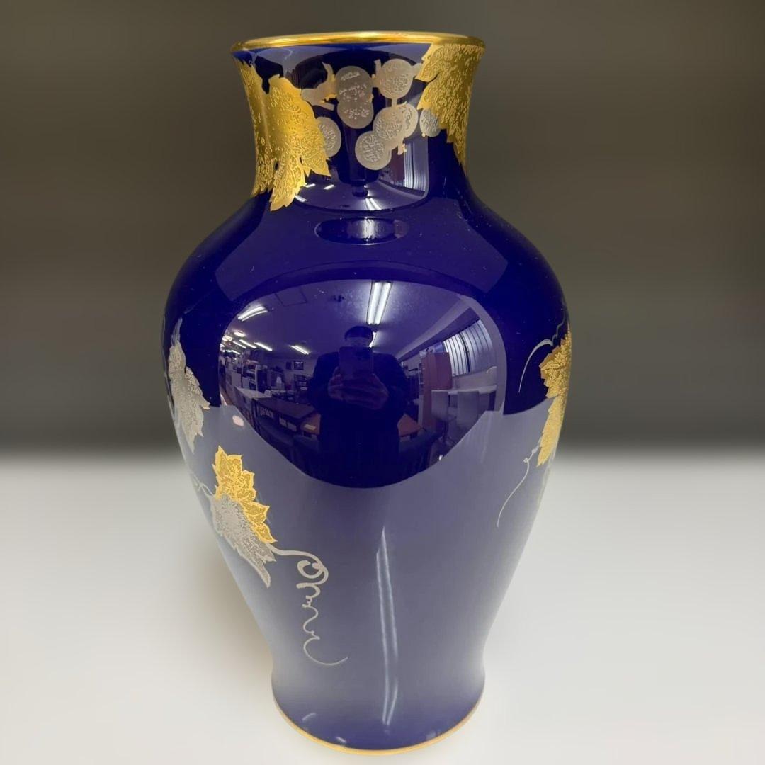 ★大倉陶園　花瓶　瑠璃金蝕葡萄　28㎝