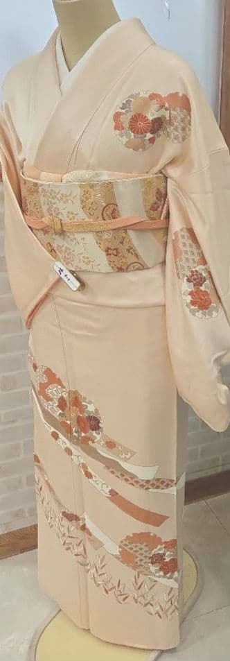 未使用、しつけ糸付き付け下げ訪問着4点フルセット、着物、袋帯、帯締め、帯揚げ