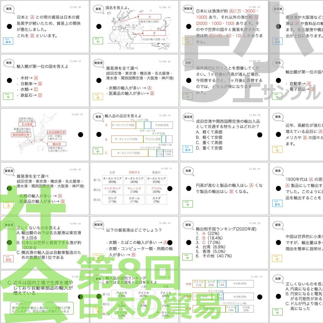 中学受験 暗記カード【5年上 社会・理科6-9回】 予習シリーズ 組み分け対策