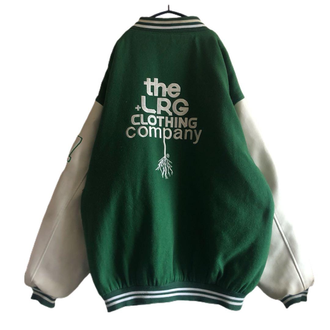 【USA製】00s LRG刺繍ビッグロゴ袖レザー肉厚スタジャンB系HIPHOP