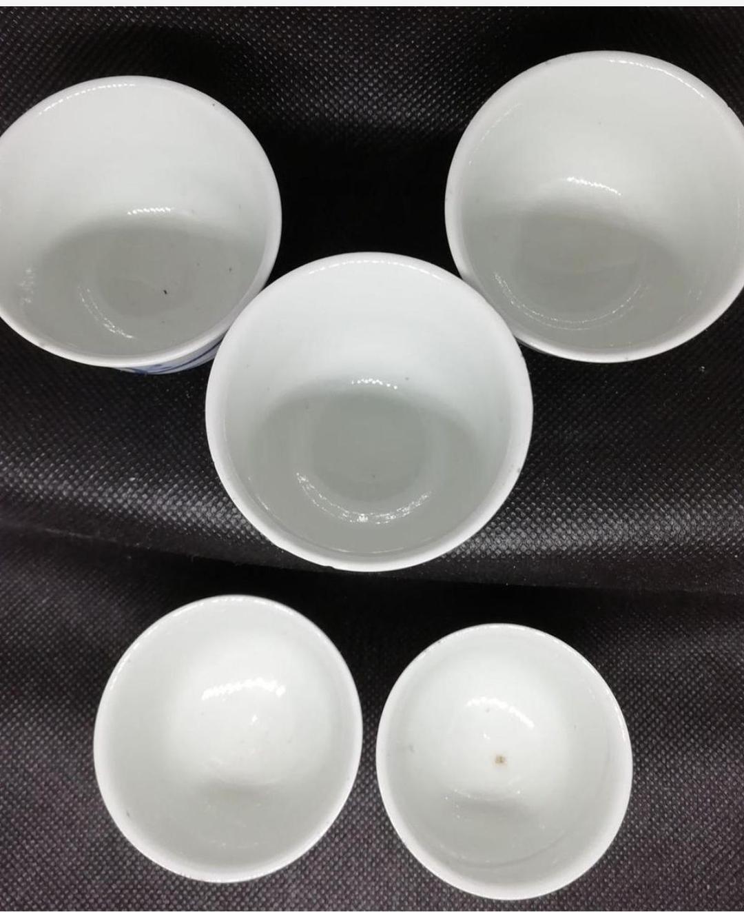 【お値下げ】骨董　煎茶茶碗　蘭の図（ぐい飲み）５客　ホツ有り