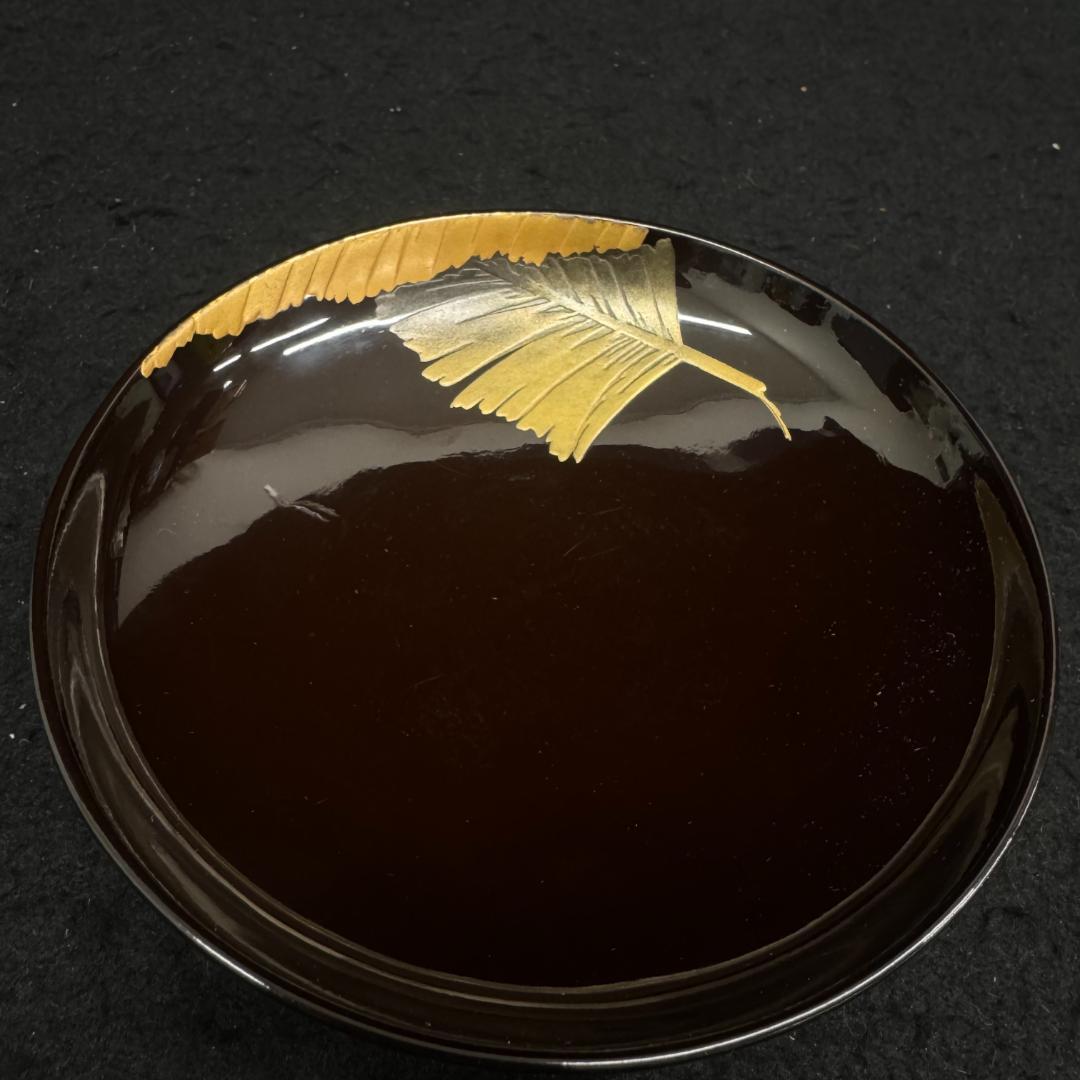 木製漆塗 蒔絵 吸物椀５客 時代物 輪島塗 漆器　葉っぱ　カタツムリ共箱
