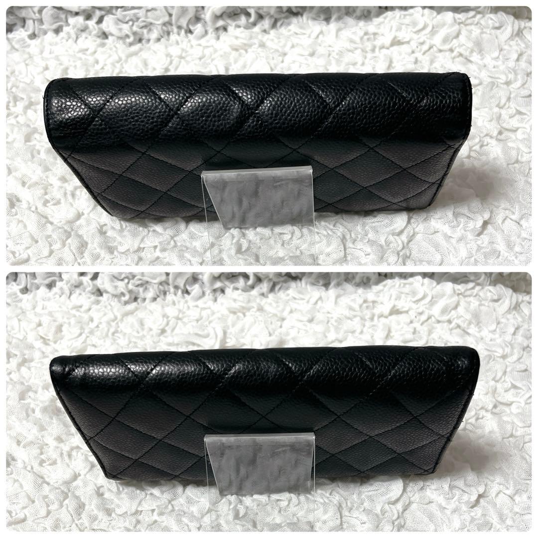 CHANEL キャビアスキン　マトラッセ　レザー 長財布 ギャランティカード