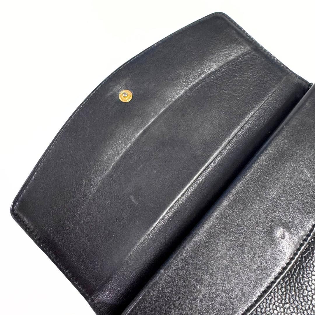 シャネル 二つ折り長財布 ココマーク ブラック キャビアスキン