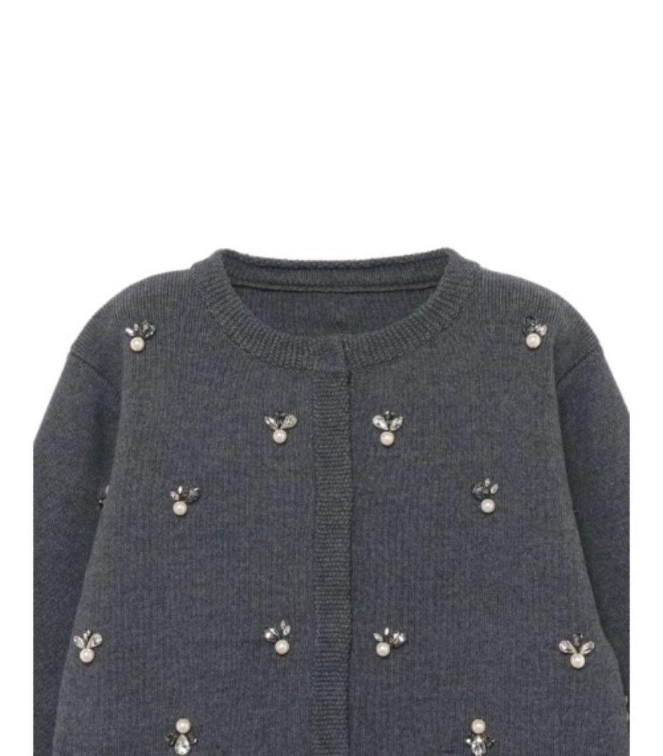 anuans ビジューニットジャケット グレー