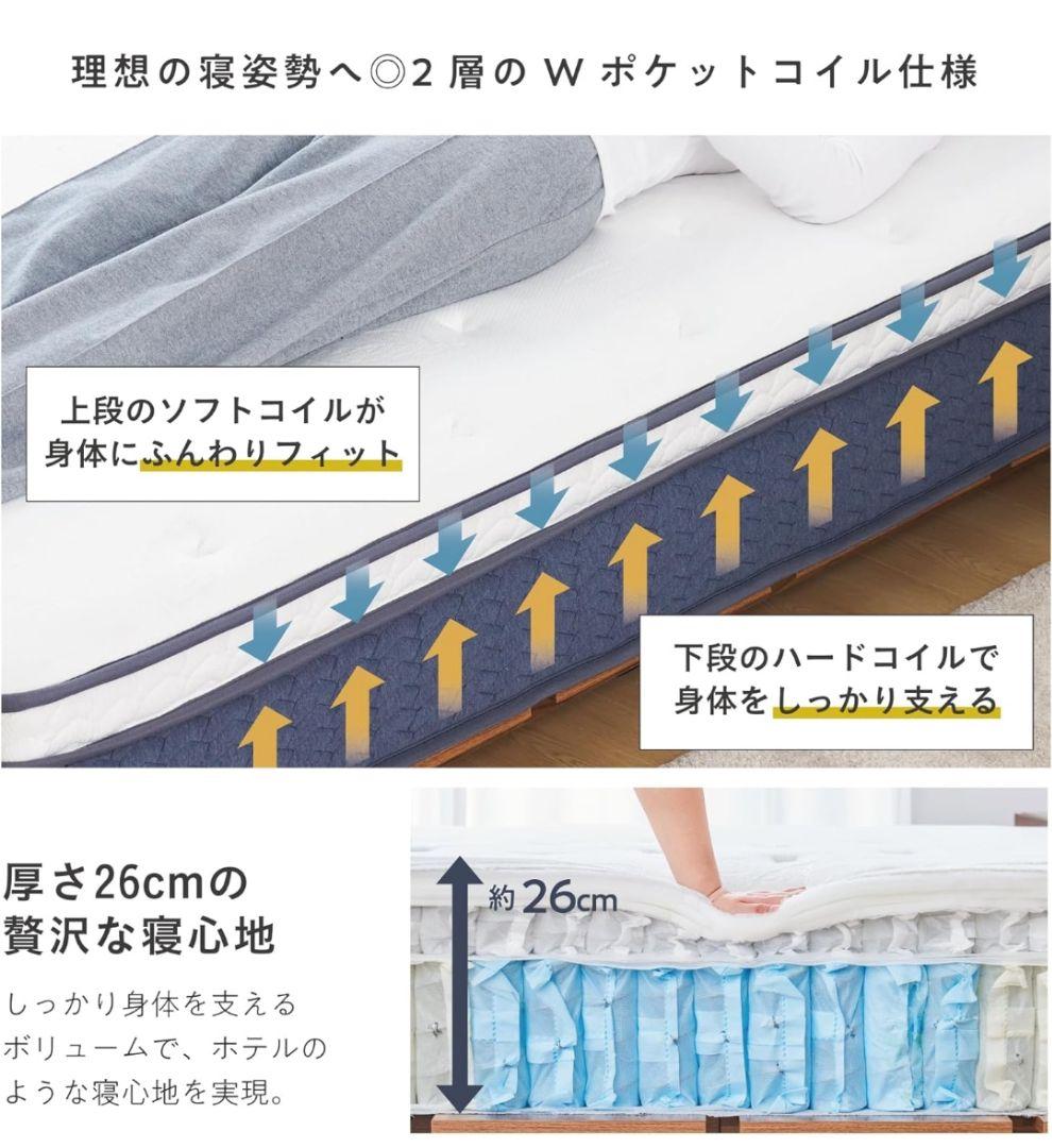 VENTOTA マットレス シングル 2層ポケットコイル 140cm