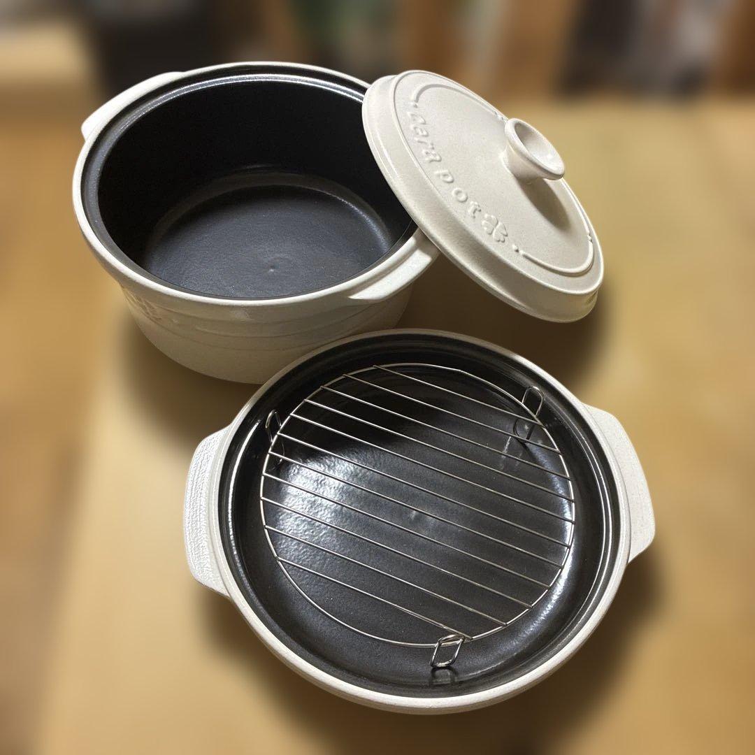 【未使用】セラポット　cesapot ホワイト　深鍋浅鍋　網　フタ　4点セット