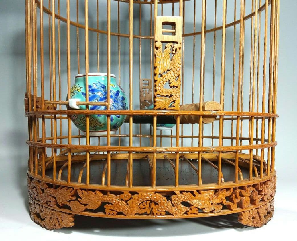 竹製 鳥籠 龍(ドラゴン)の透かし彫 38頭