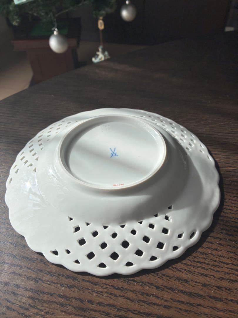 マイセン　ピンクローズ　21cm レースプレート 金彩エッジ