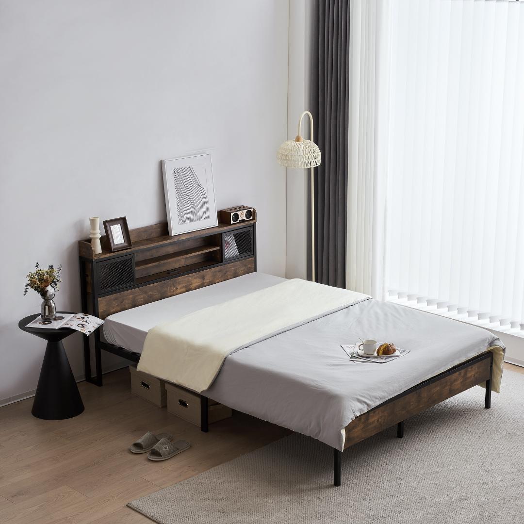 赤字！D ベッドフレーム ダブル ダブルベッド パイプベッド コンセント付き