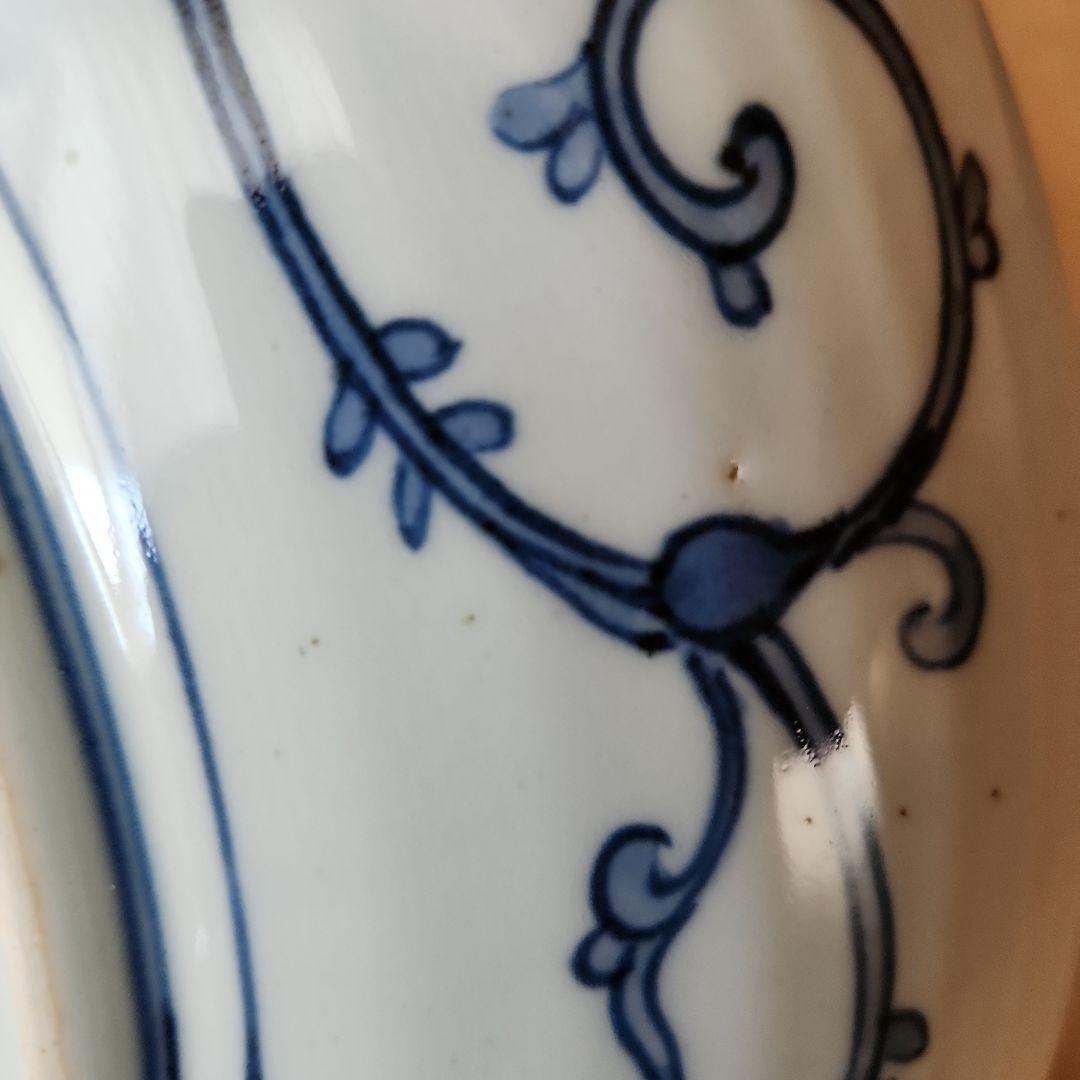 五彩手菊花染め付け龍紋図大皿