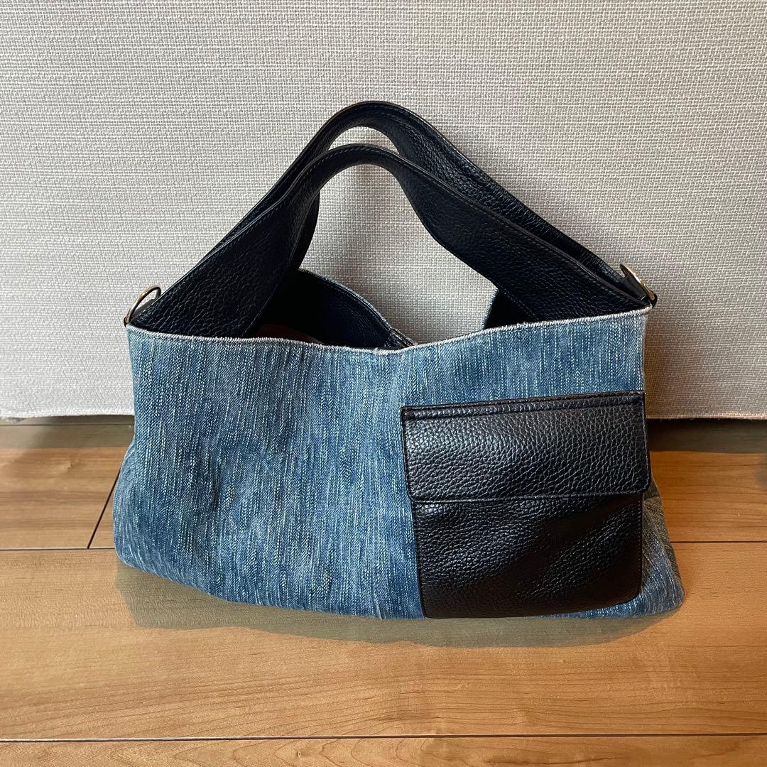極美品　アタオ　エルヴィ　ハンドバッグ　ショルダーバッグ　デニム
