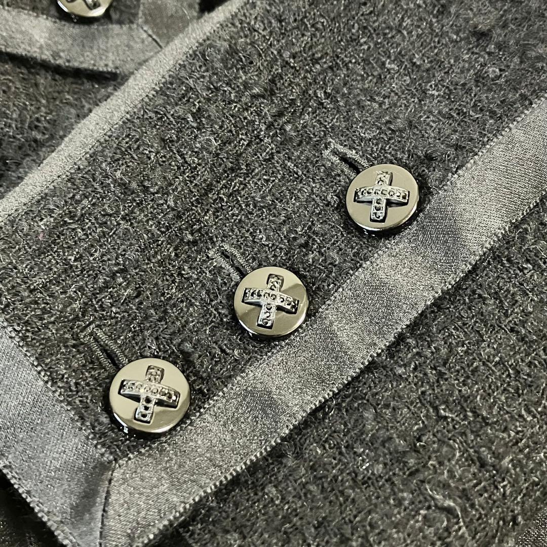 ★美品★シャネル　ツイードジャケット　42 シルク　リボン　ノーカラー 06A