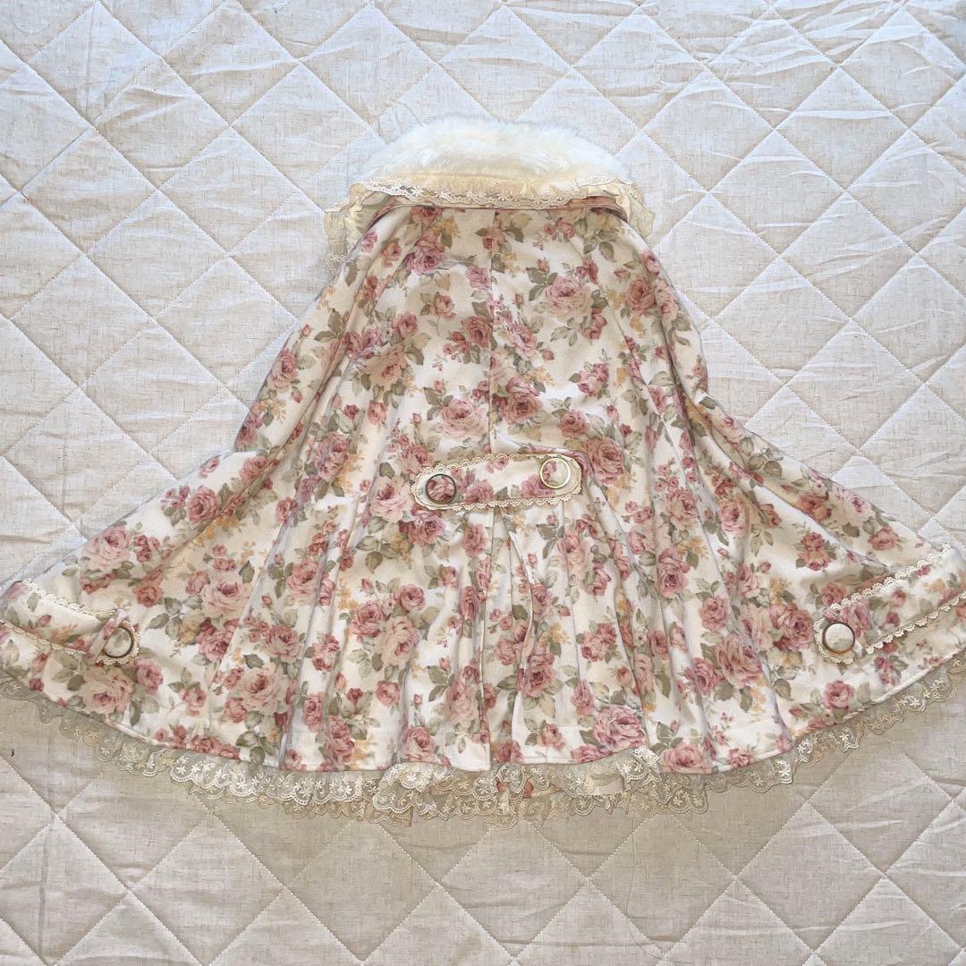 00s 超希少 LIZLISA ファー&ポンポン ふわふわ花柄ポンチョ コート