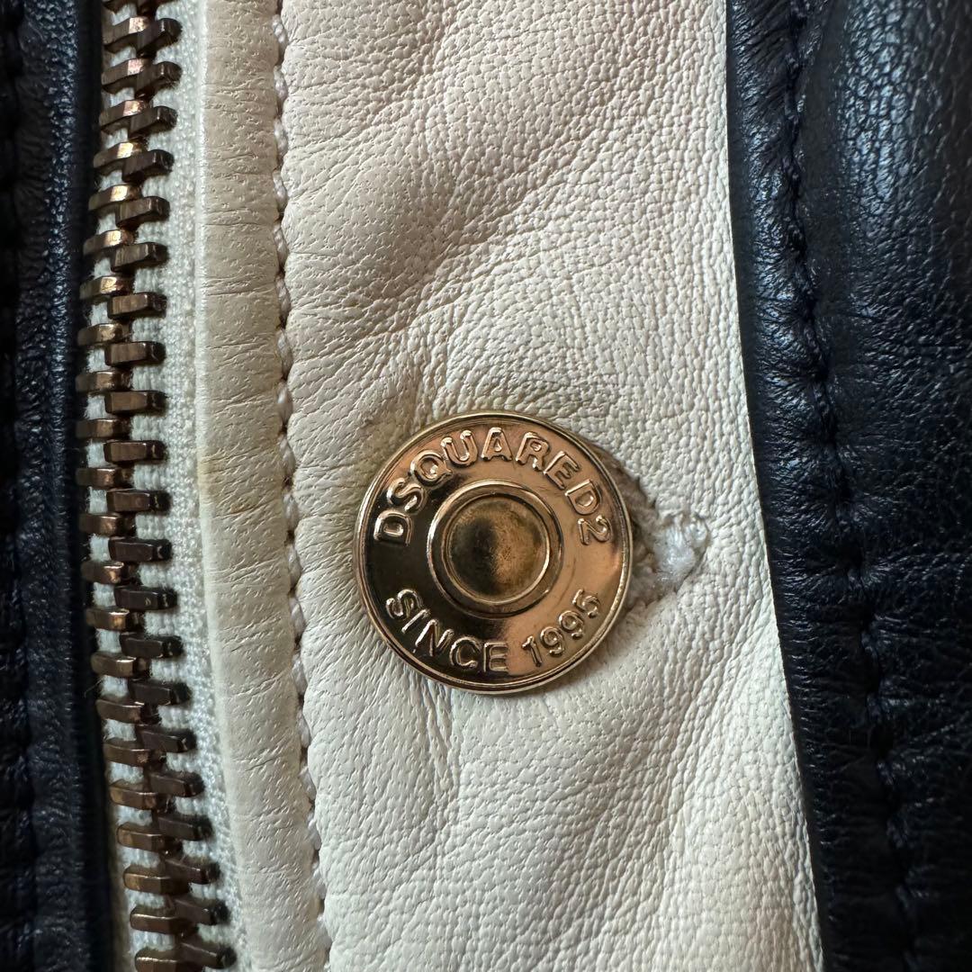 未使用タグ付 DSQUARED2 ラムレザー ライダース シングル バイカラー