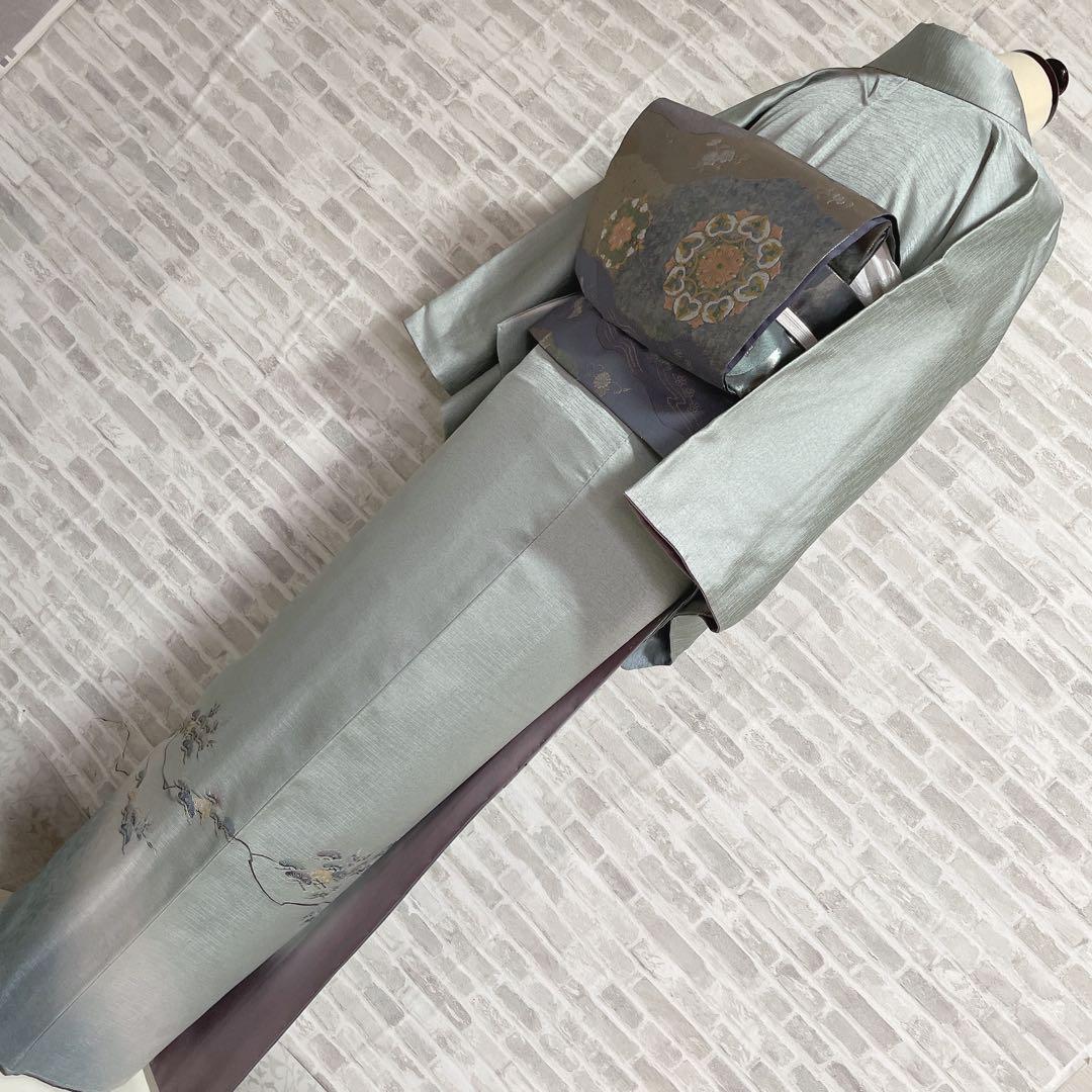 訪問着　フルセット　松　飛び立つ鶴　汕頭刺繍　綸子　金彩　入学式　P1