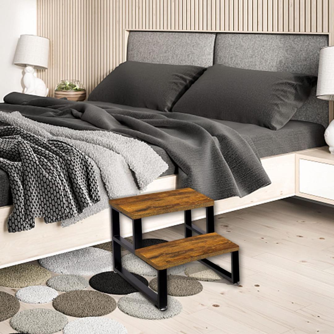 ☆踏み台 脚立ステップスツール 木材 2段 スモール ベッドサイド