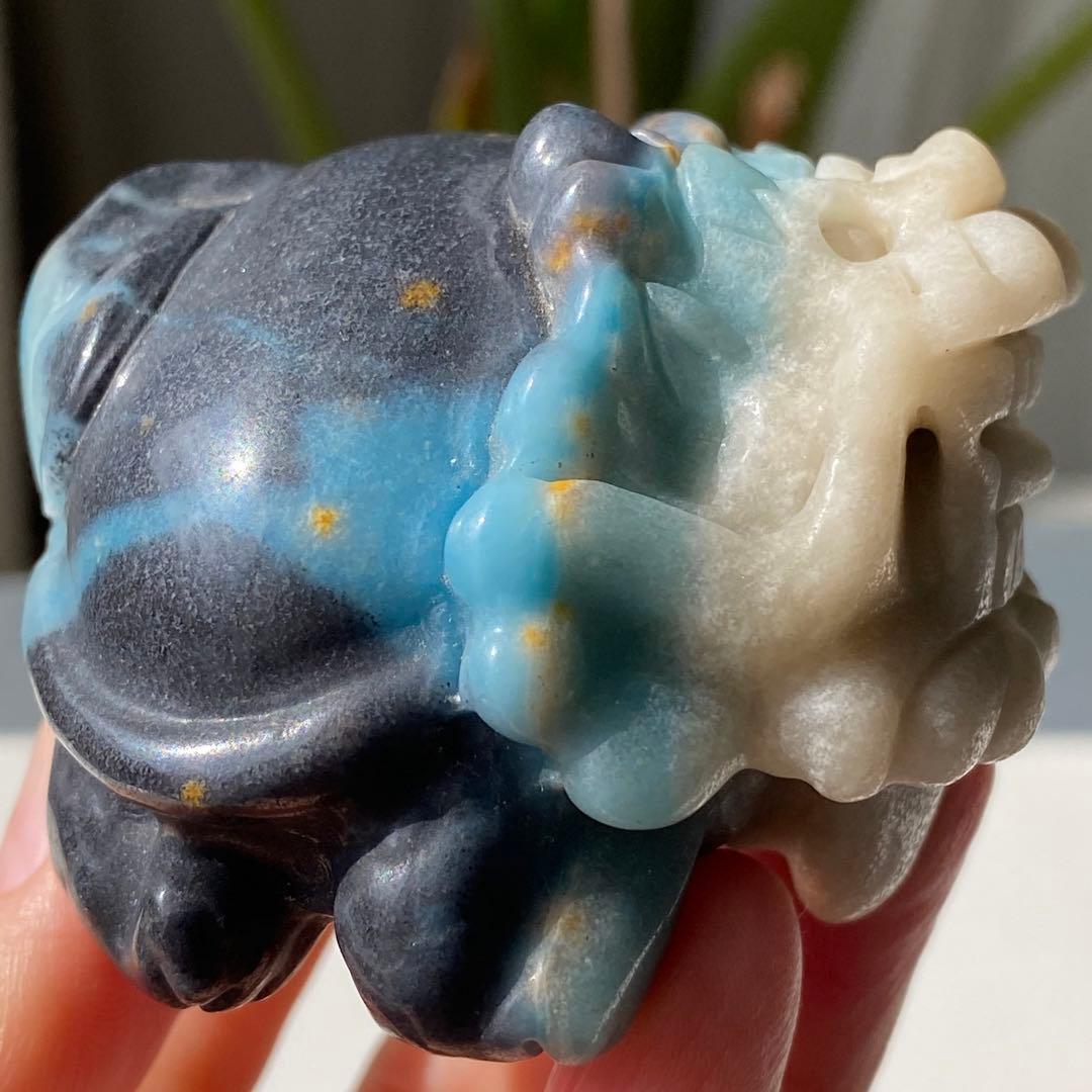 【 天然石 トロレアイト 龍亀 ロングイ さん 約226g 彫物 縁起物 金運