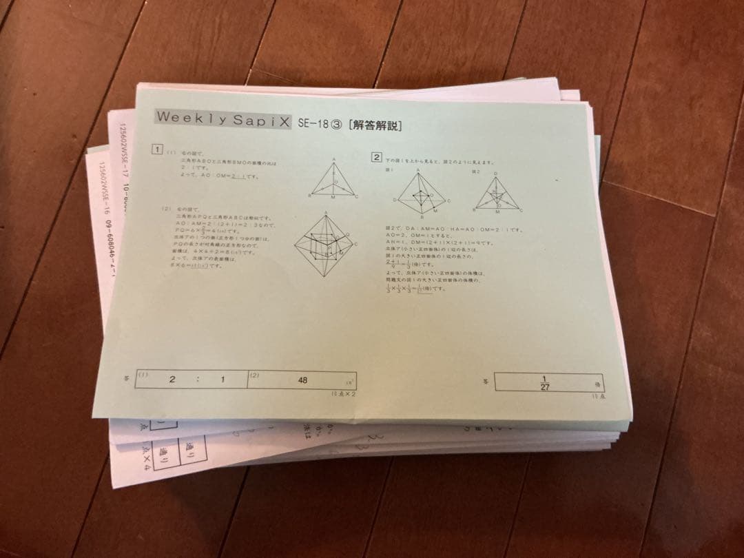 SAPIX 中学受験　聖光　開成　算数　土曜特訓　図形