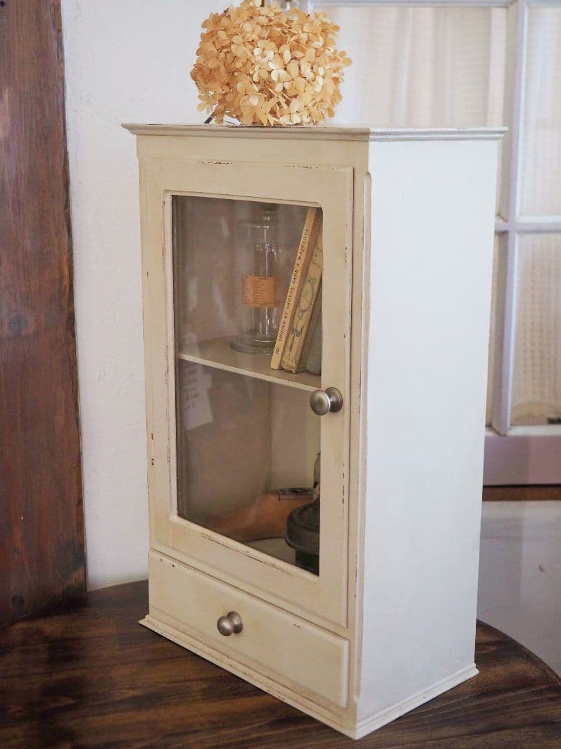 フランス　アンティーク　木製ガラス扉収納　キャビネット　棚　アンティーク家具