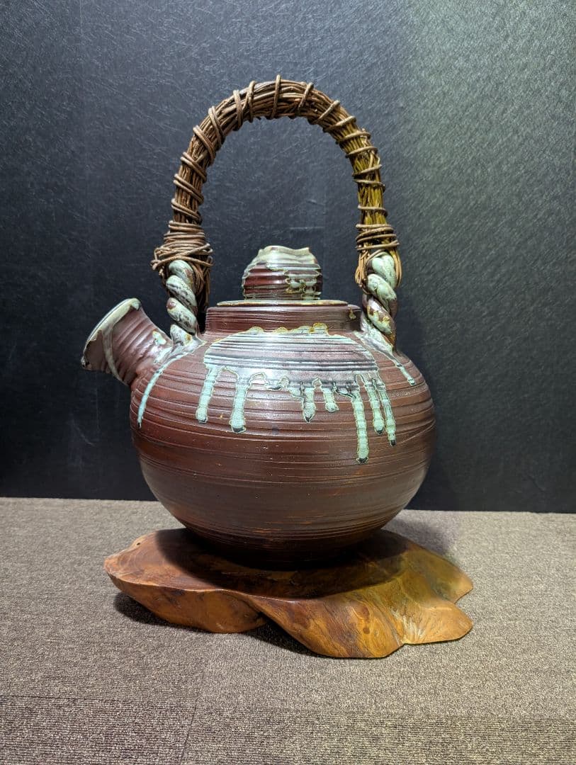陶器製急須 丸型 ドリッピング釉薬 信楽焼　特大急須 57cm 骨董品