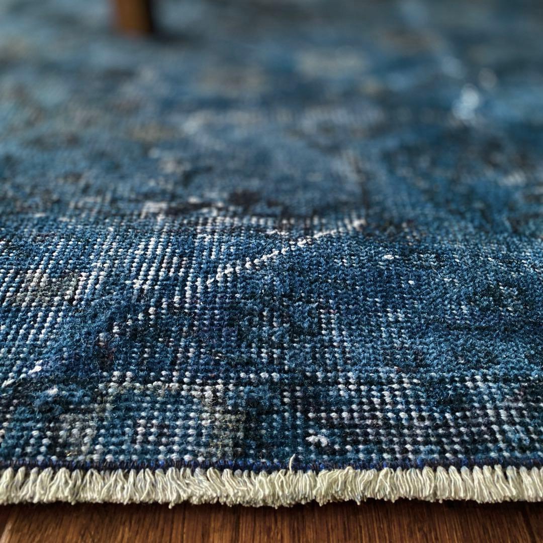 超大判くすみブルー　ヴィンテージラグ　トルコラグ　オーバーダイ