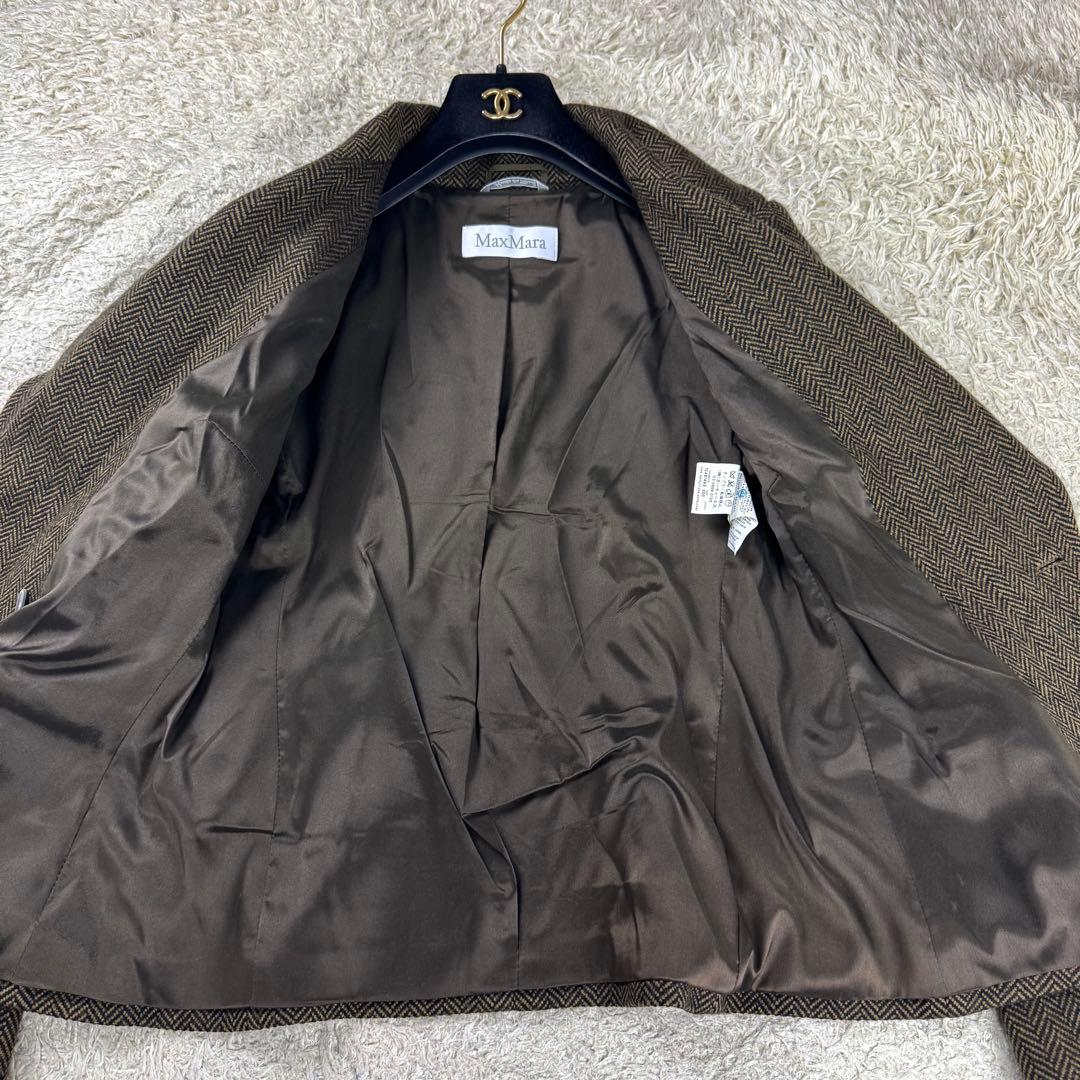 最高級★マックスマーラ コート ツイード ヘリンボーン ベルト カシミヤ 42