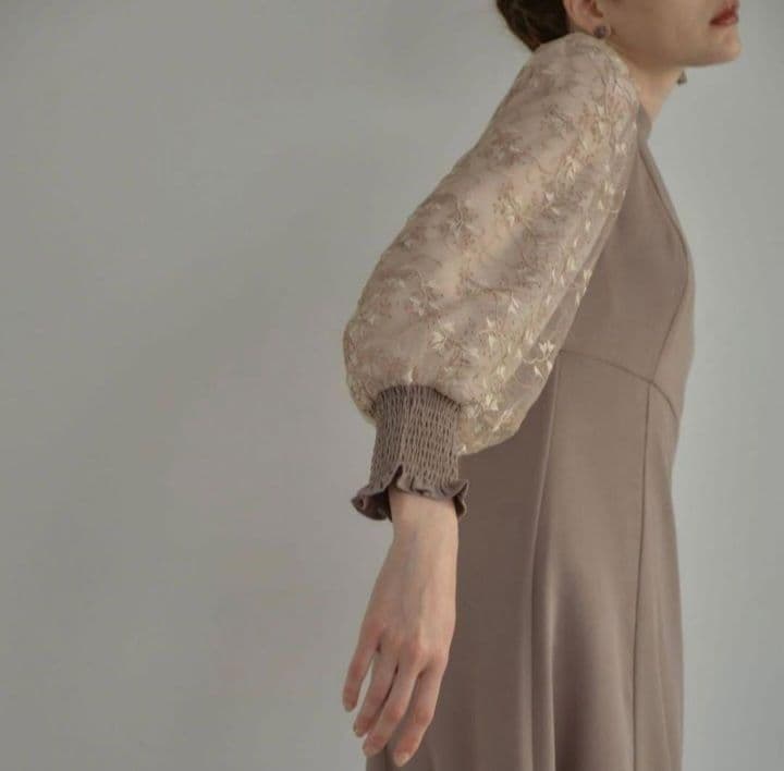 ANDRESD アンドレスド スリーブエンブロイダリードレス ベージュS