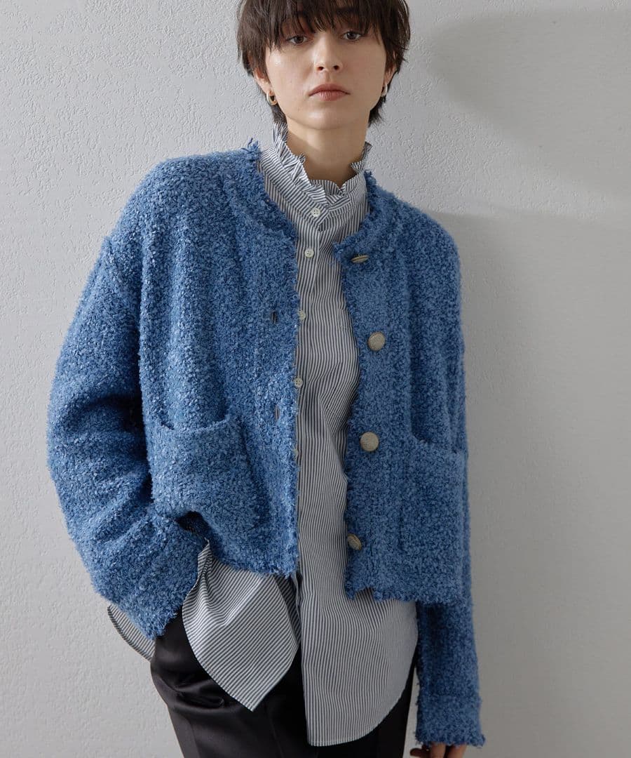 新品✨2025 ウィムガゼット ニットTWEEDYジャケット 金ボタン サックス