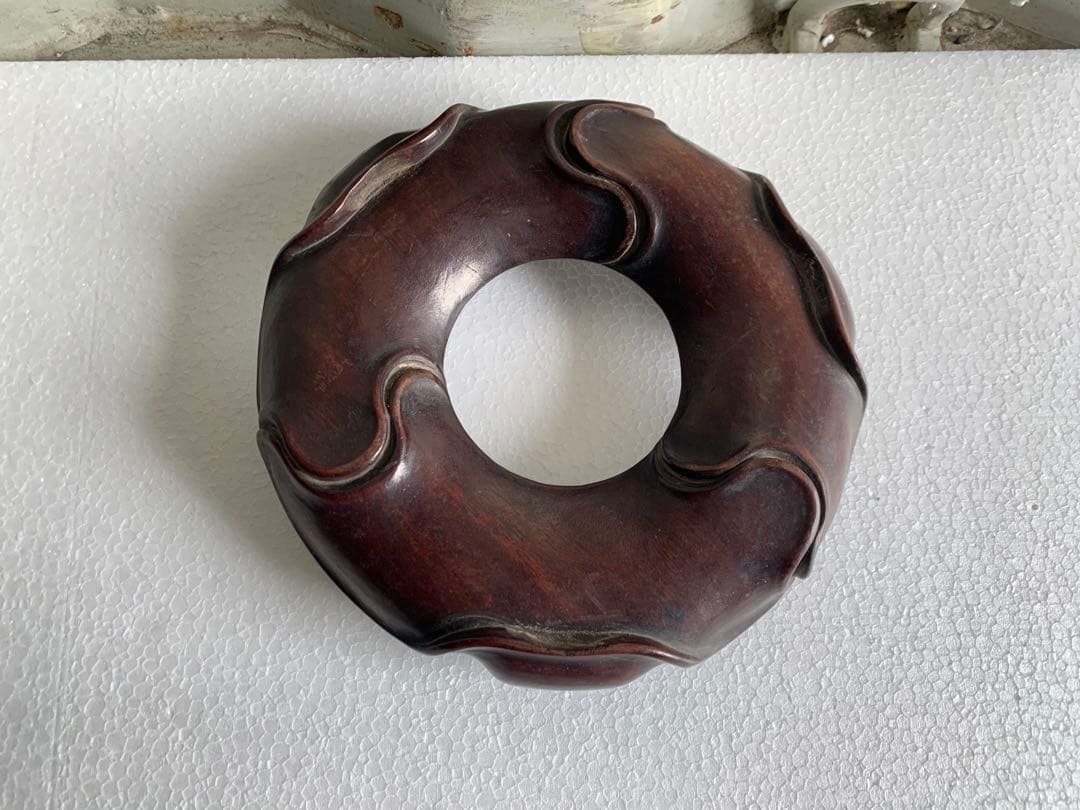 時代 紫檀 唐木三足底座・唐木瓶座 径19.3cm・花台・香炉台