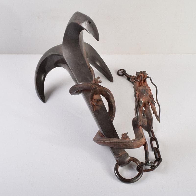 高岡銅器　金工家　村田宏作　銅製　龍と碇　釣釜道具　置物　F　R9369H