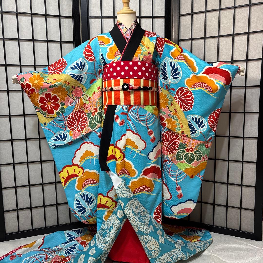 七五三　着物セット　7歳　水色　だらり帯　舞妓　双子　ハーフ成人式　十三詣り